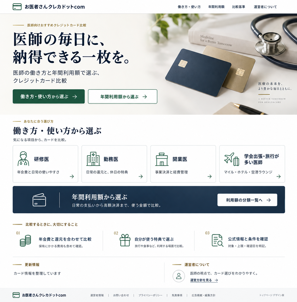 ネイビーとゴールドのカード、聴診器を組み合わせたイメージ画像